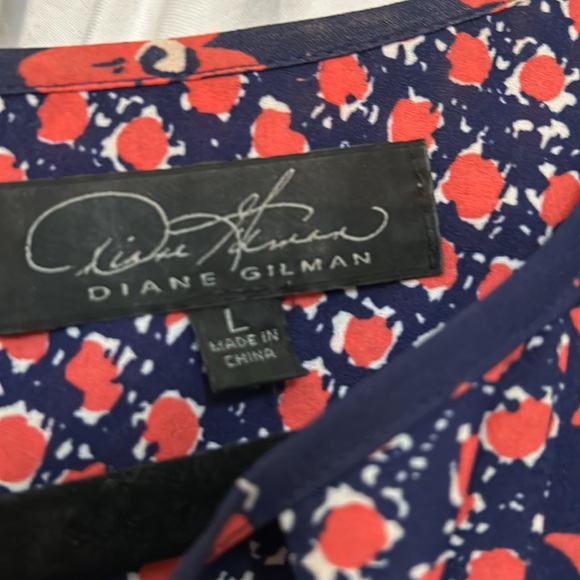 Diane Gilman Boho Loose Navy & Orange Top - Picture 3 of 3